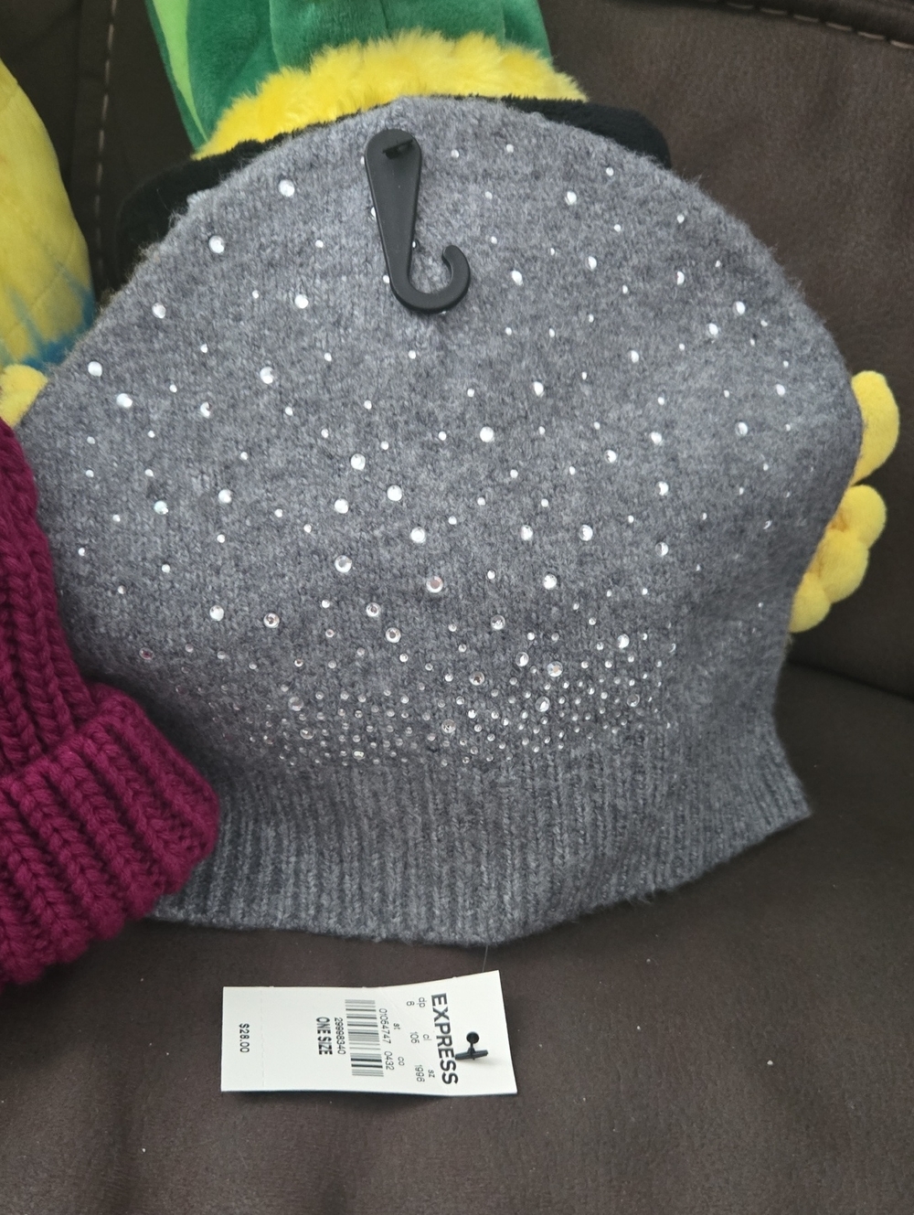 Express Gray Beanie with Rhinestone Accents